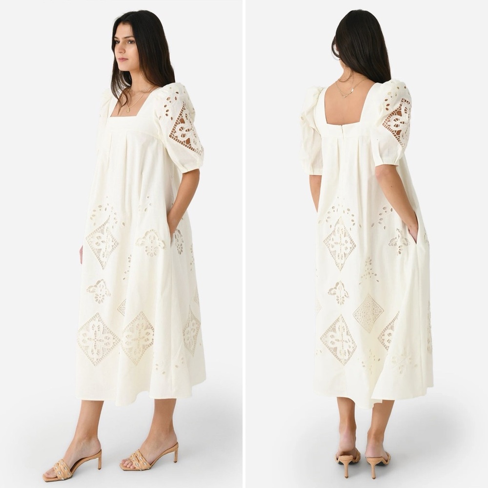 Hunter Bell Waverly Cream Eyelet Midi Dress Cotton Size Medium NWOT - Picture 3 of 15